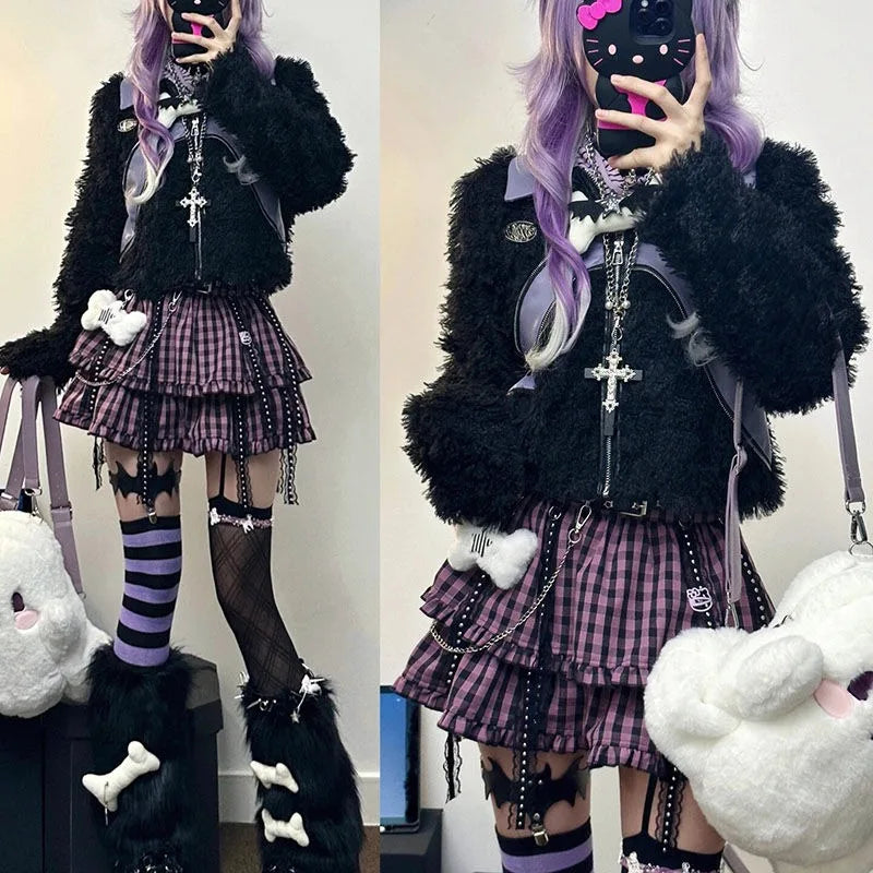 Girls Short Punk Gothic Skirt Harajuku Plaid Skirt