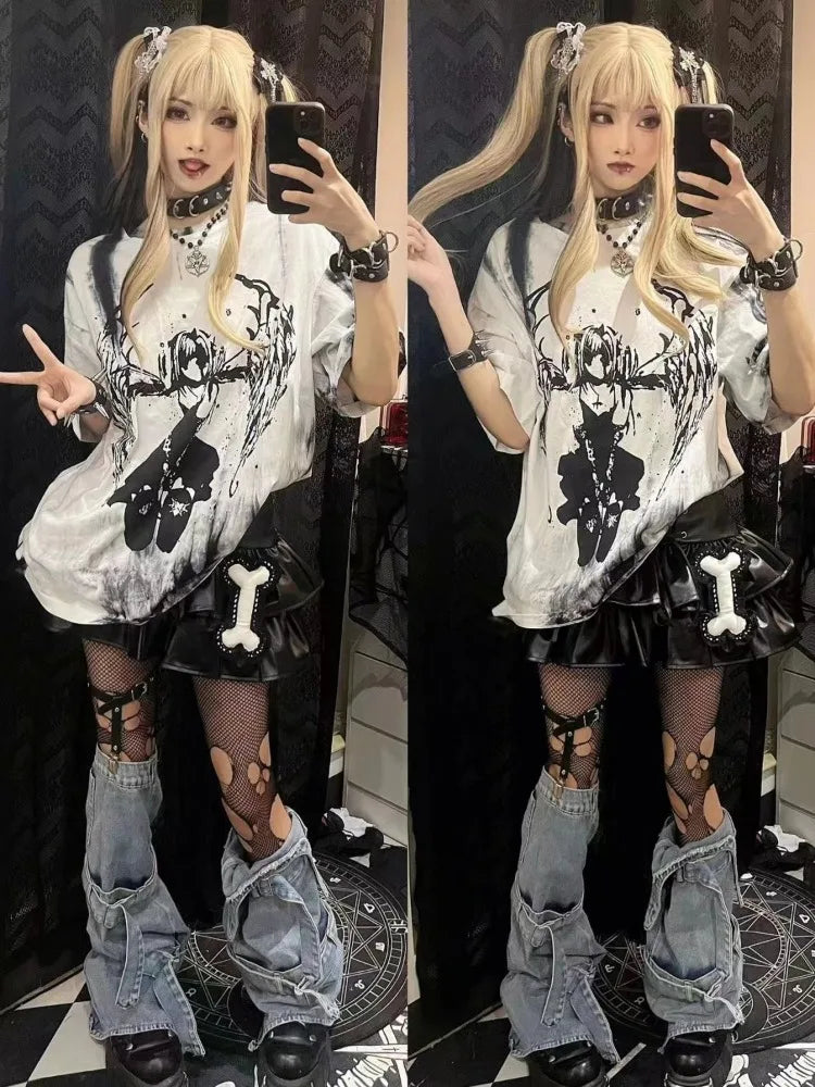 Women Grunge Vintage Streetwear T Shirts Japanese Gothic Fashion
