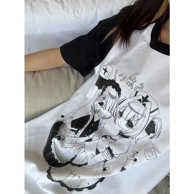 Adorable Black & White Short Sleeve T Shirt Goth Harajuku Tees