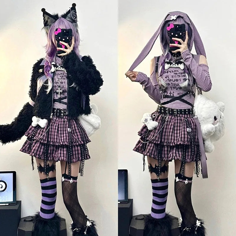 Girls Short Punk Gothic Skirt Harajuku Plaid Skirt