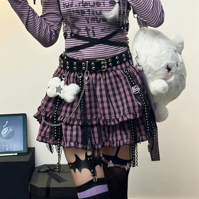 Girls Short Punk Gothic Skirt Harajuku Plaid Skirt