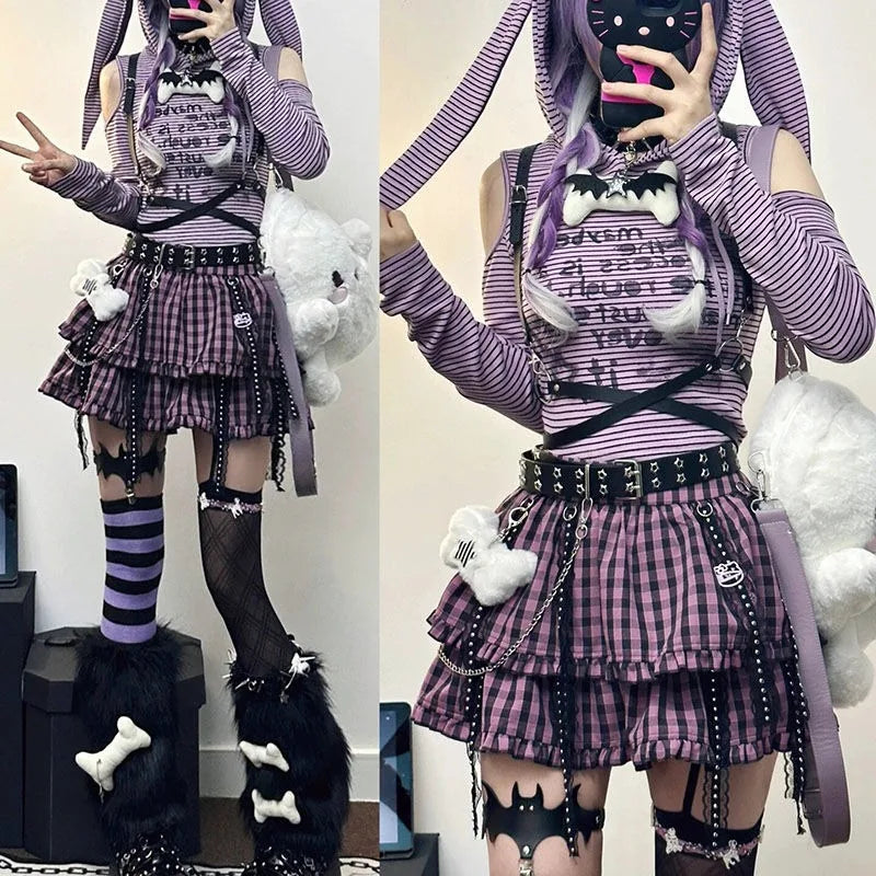 Girls Short Punk Gothic Skirt Harajuku Plaid Skirt