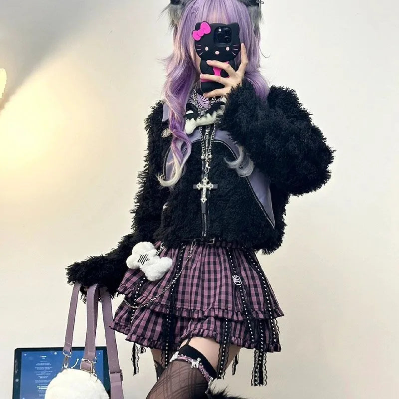 Girls Short Punk Gothic Skirt Harajuku Plaid Skirt