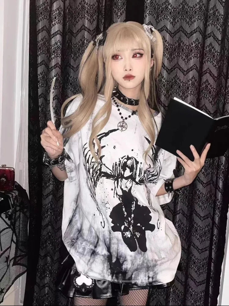 Women Grunge Vintage Streetwear T Shirts Japanese Gothic Fashion