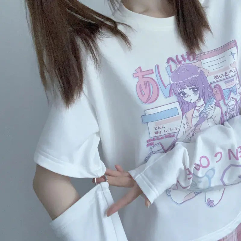 Japanese Streetwear Anime Tshirt With Arm Cover Summer Tops For Women