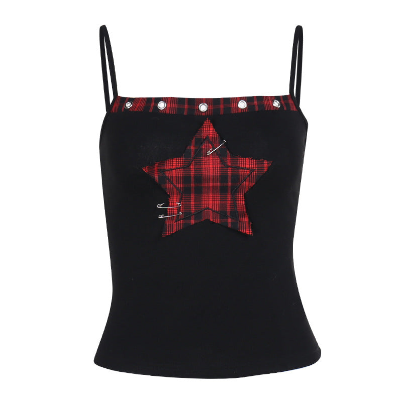 Vintage Plaid Pentagram Patchwork Camis Gothic / Alt / Grunge / Crop Cami