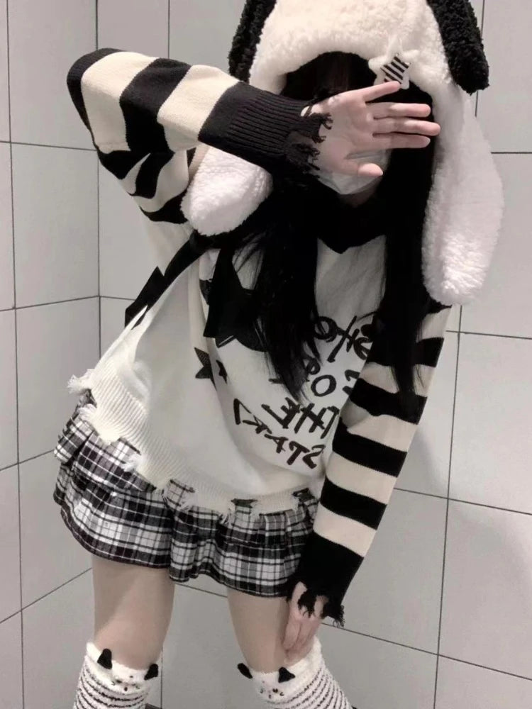 Striped Harajuku Loose Women Sweaters / Casual Pullovers