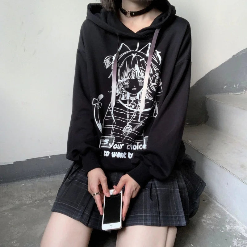 Japanese Anime Print Long Sleeve Pullover Hoodie Sweatshirt