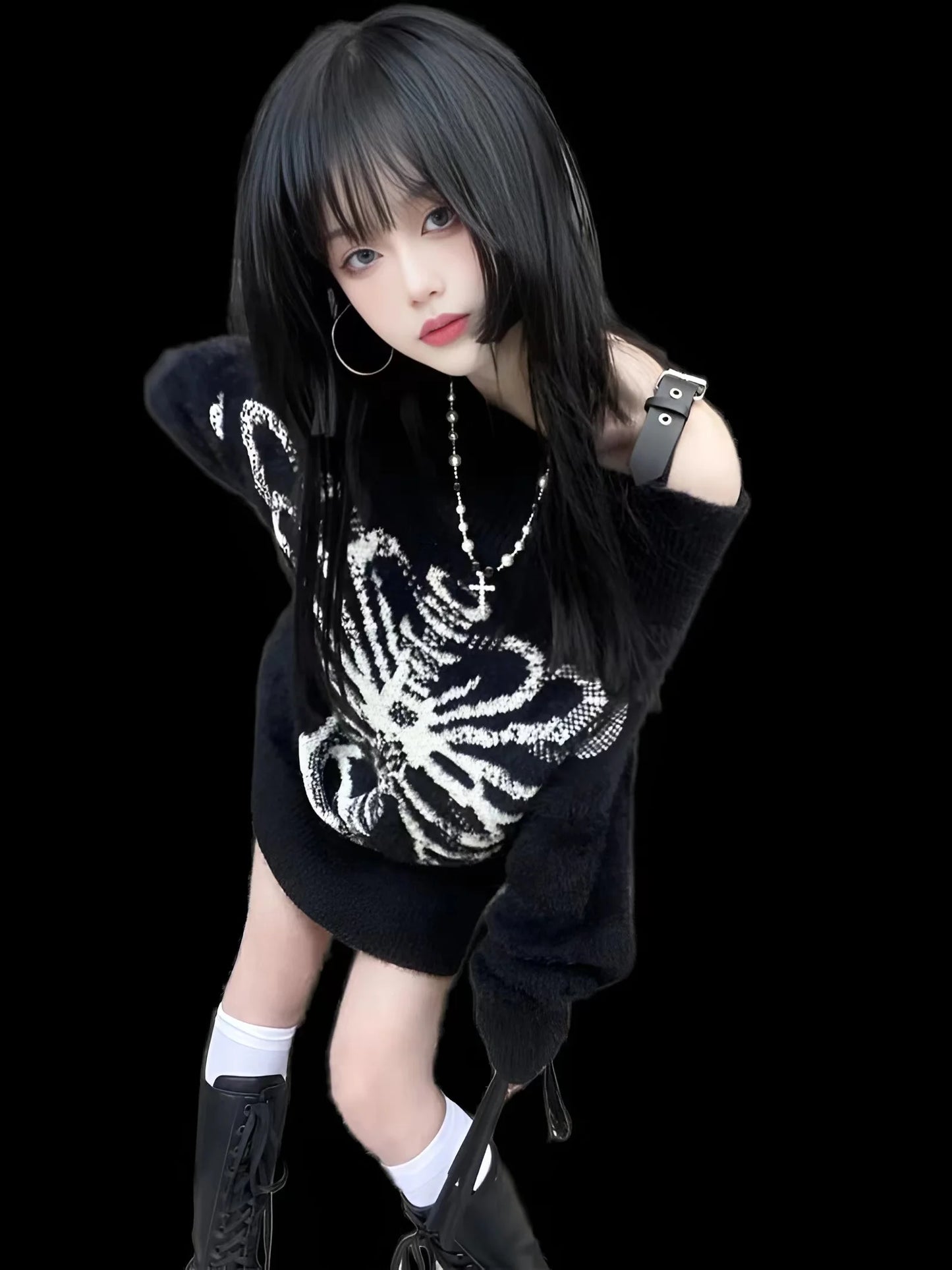 Women Goth Knitted Pullover Sweater