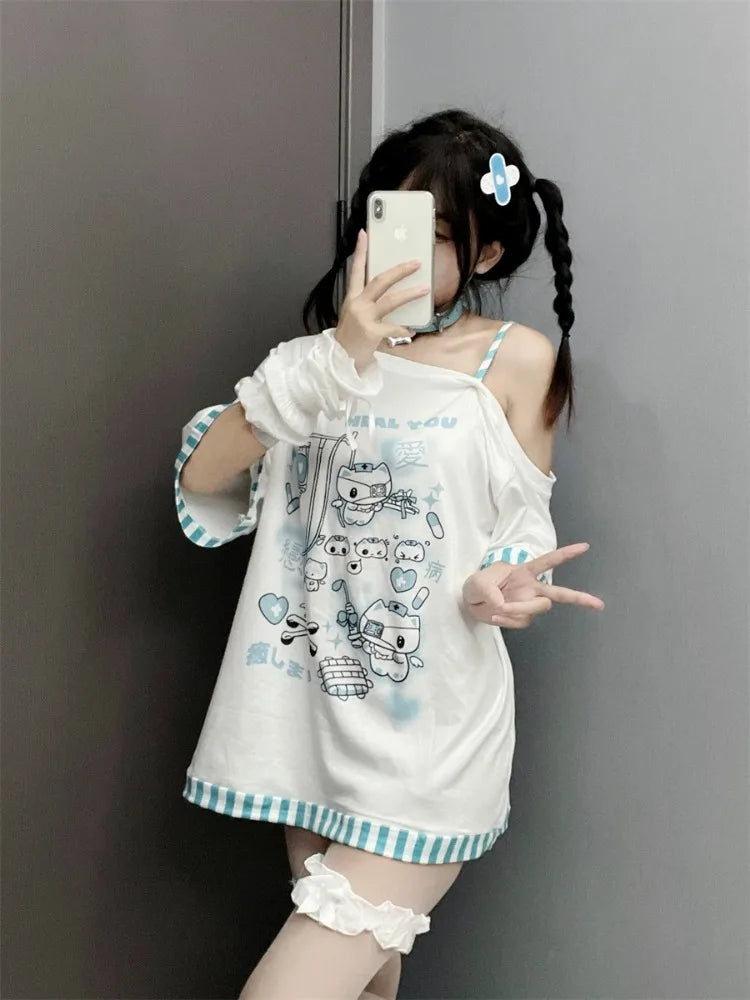 Japanese Fashion Harajuku Women T Shirts Sweet Cartoon Print