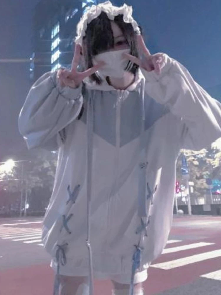 Harajuku Kawaii Pullover Fairycore Bandage Sweatshirt Hoodies