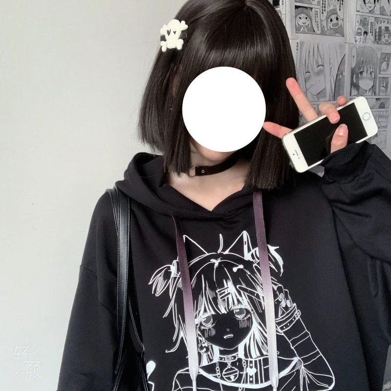 Japanese Anime Print Long Sleeve Pullover Hoodie Sweatshirt