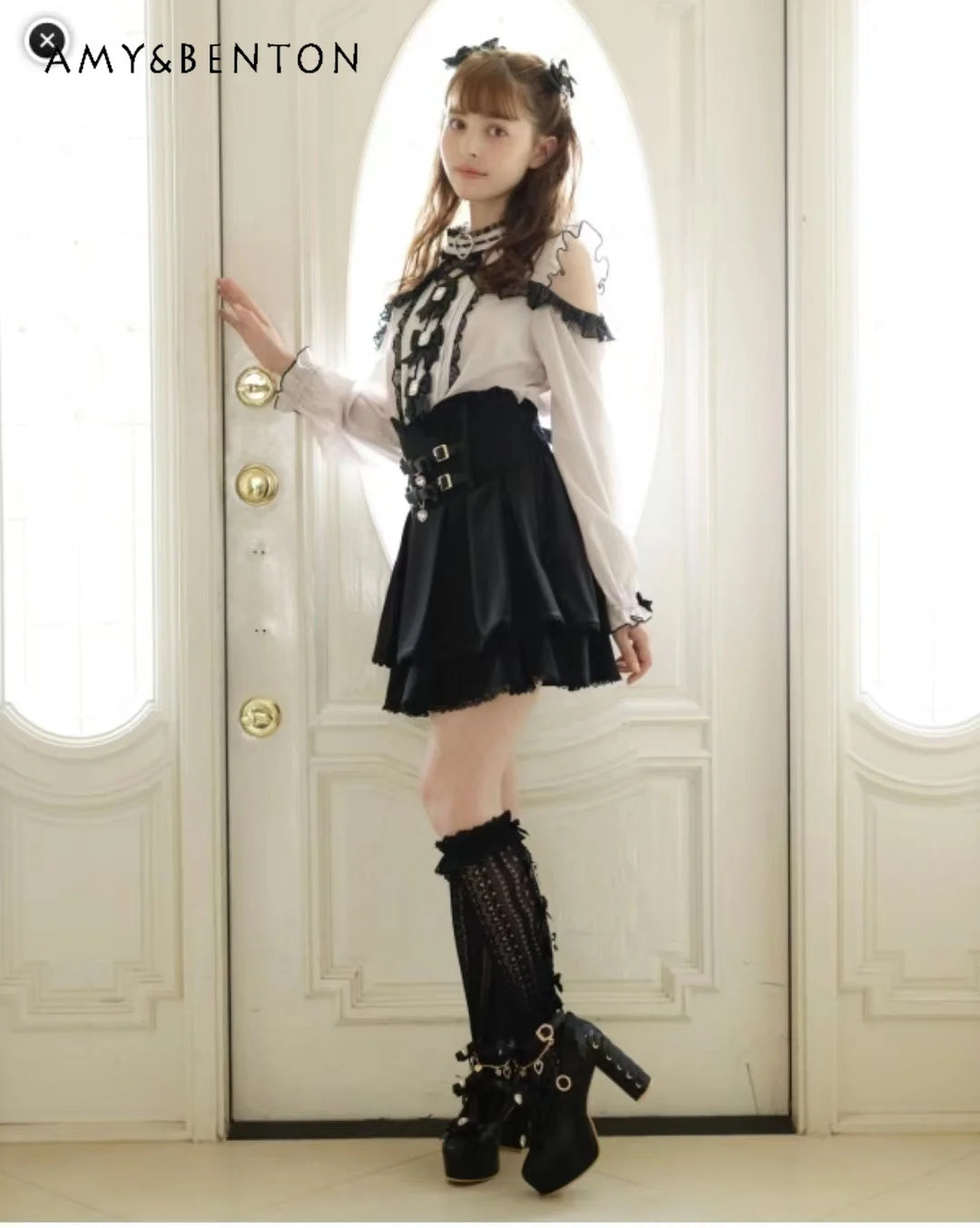 Japanese Style Sweet Cute Girl Off-Shoulder Long-Sleeve Blouse