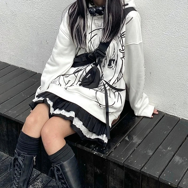 Women Casual Harajuku Cartoon Print Oversized Hoodie