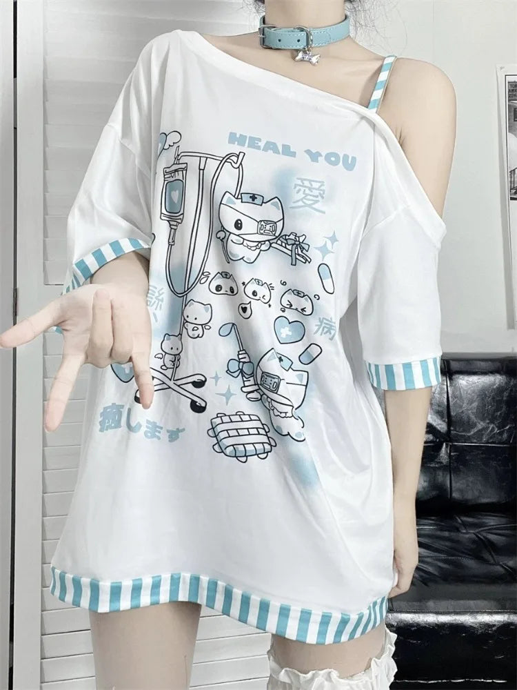 Japanese Fashion Harajuku Women T Shirts Sweet Cartoon Print