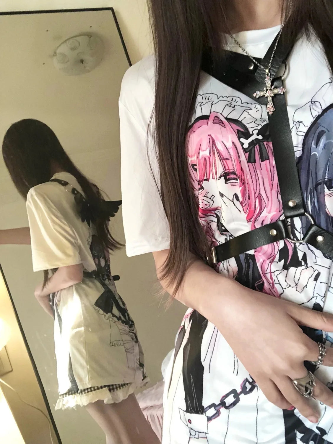 Japanese Tees for Girls Summer 2023 New Subculture Loose Popular New Pulovers White Y2k Short Sleeve T-shirt Anime Girl Top