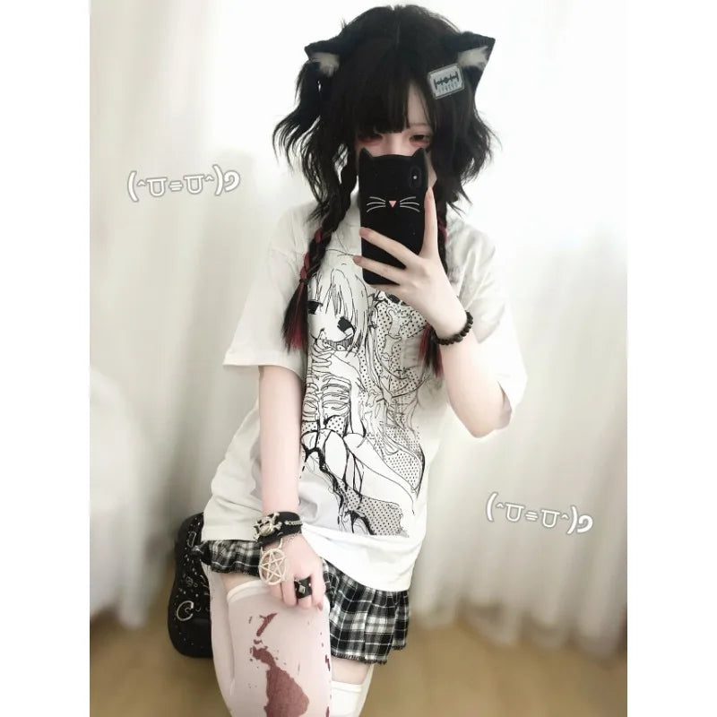 Short Sleeve Punk Women Harajuku White Tees