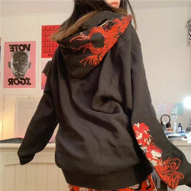 Women's Gothic Hooded Skull Print Sweatshirt Long Sleeve