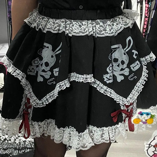 Lace Skeleton Gothic Trend Black High Waist Skirt