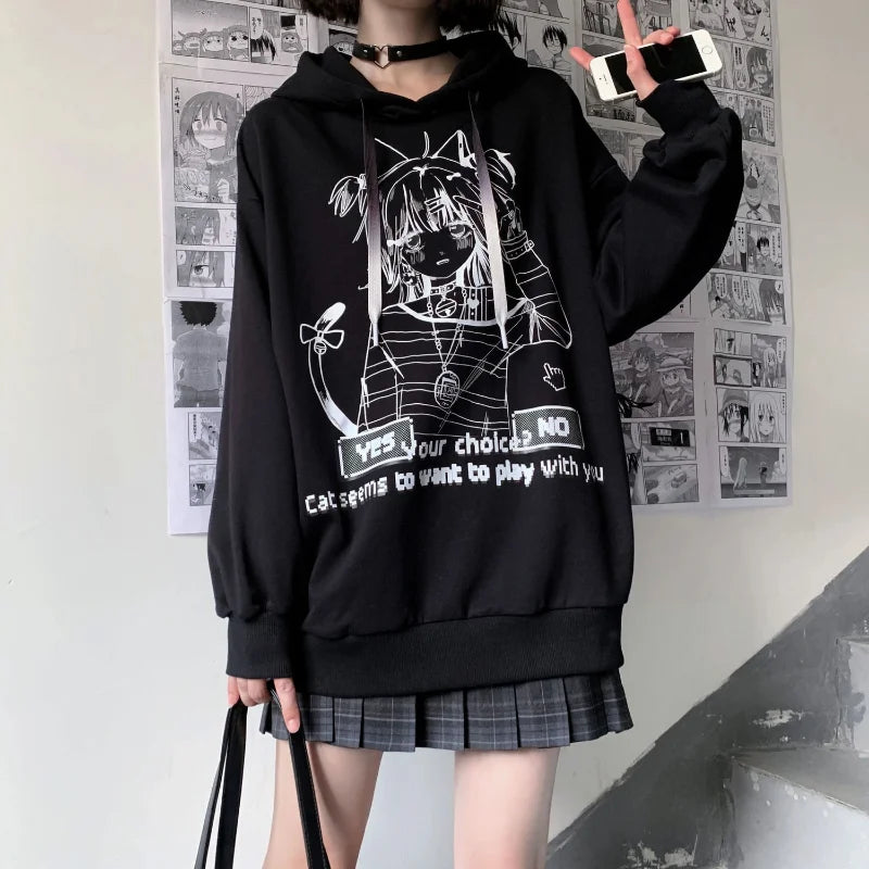 Japanese Anime Print Long Sleeve Pullover Hoodie Sweatshirt