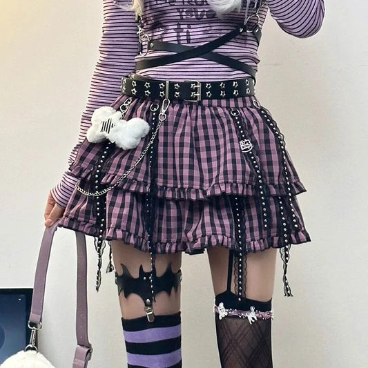 Girls Short Punk Gothic Skirt Harajuku Plaid Skirt