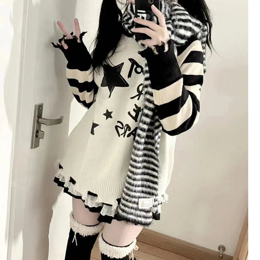 Striped Harajuku Loose Women Sweaters / Casual Pullovers