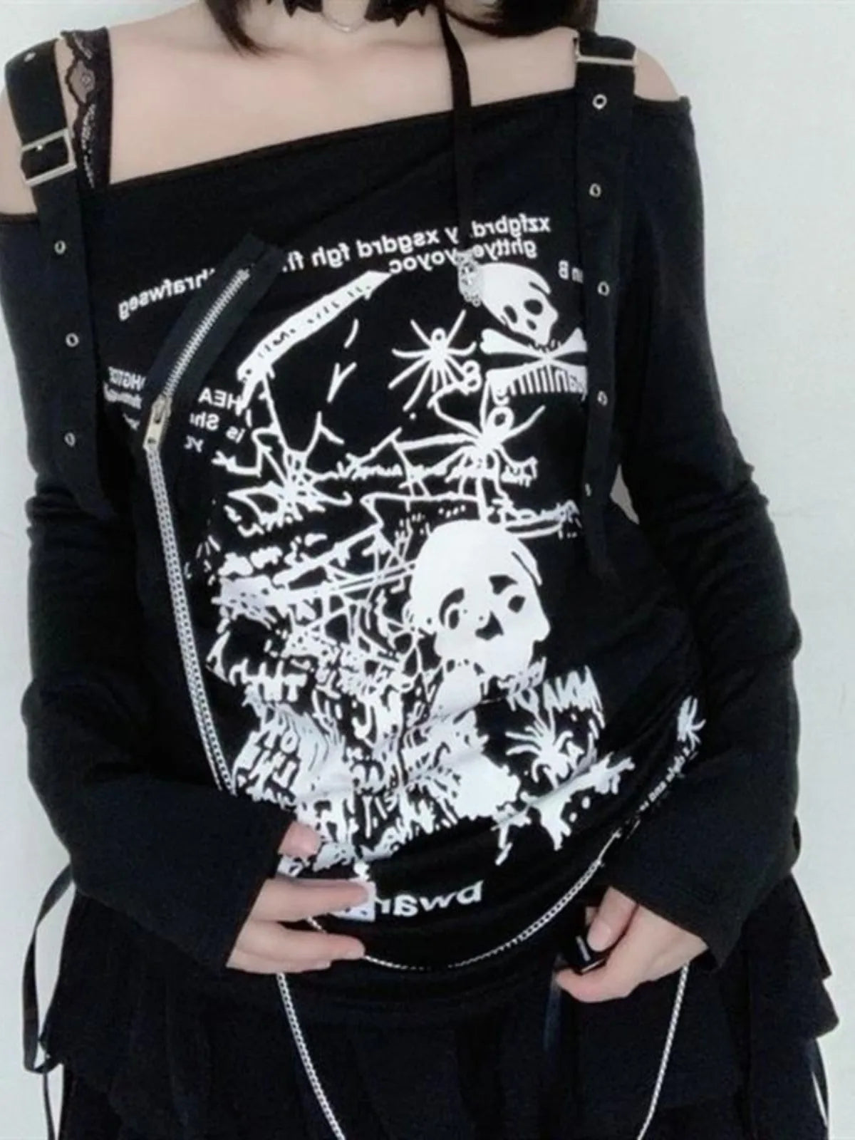 Blouse for Women Goth Punk Off Shoulder Long Sleeve Long Shirt