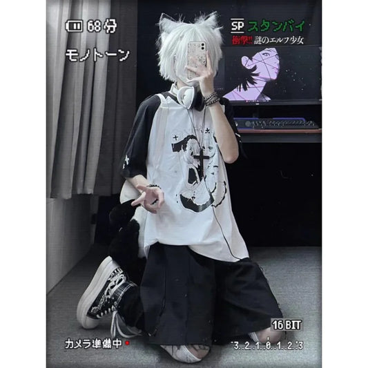 Adorable Black & White Short Sleeve T Shirt Goth Harajuku Tees