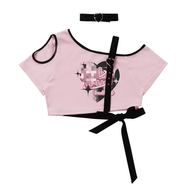 Original Style Pink Print Japanese Kawaii Girls Top Cute Blouse