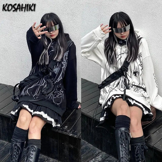 Women Casual Harajuku Cartoon Print Oversized Hoodie