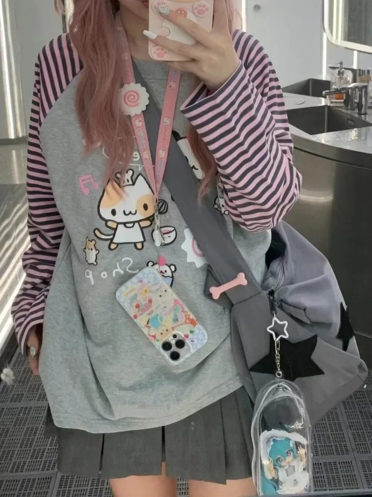 Kawaii Striped Women Japanese Fashion Sweatshirt