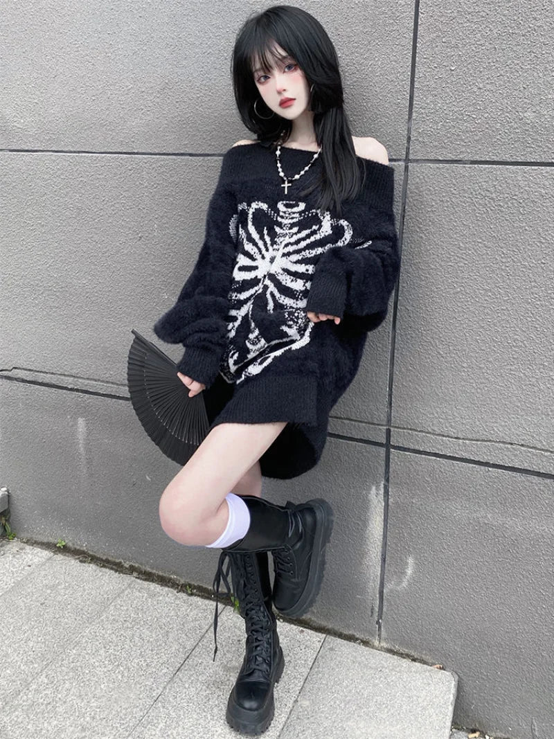 Women Goth Knitted Pullover Sweater