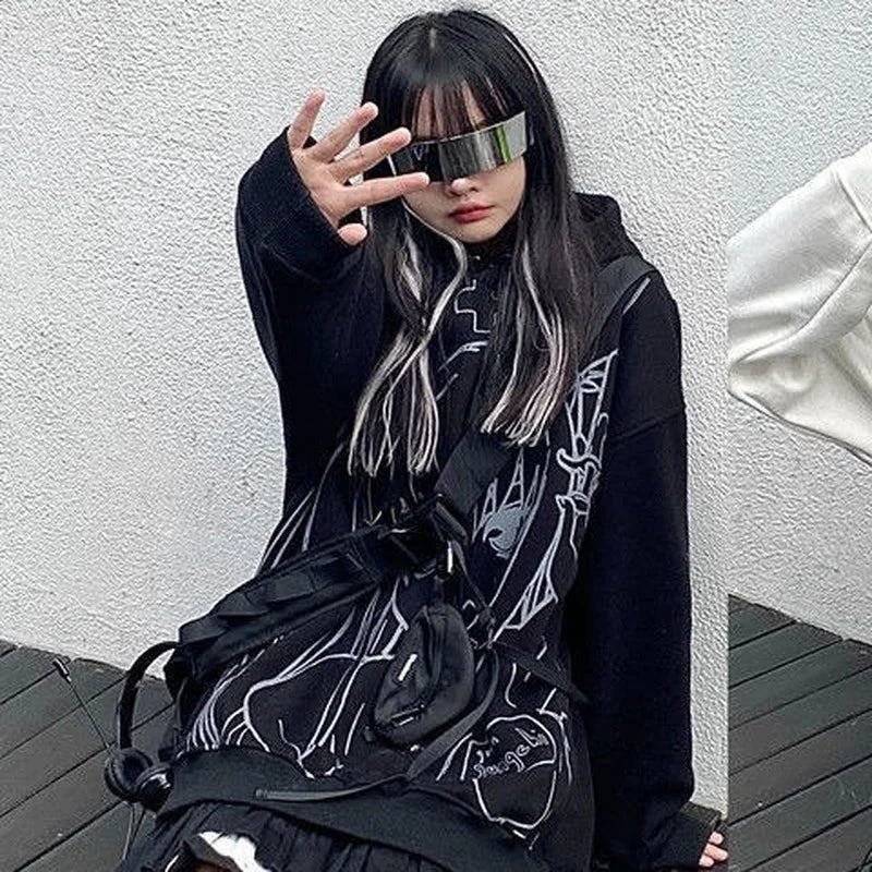 Women Casual Harajuku Cartoon Print Oversized Hoodie