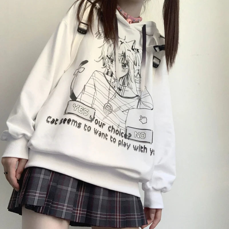 Japanese Anime Print Long Sleeve Pullover Hoodie Sweatshirt