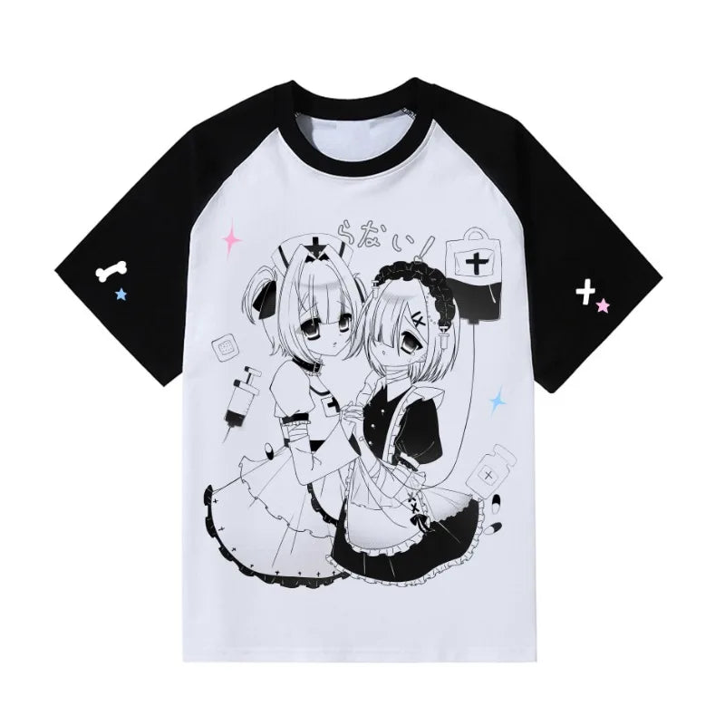 Adorable Black & White Short Sleeve T Shirt Goth Harajuku Tees