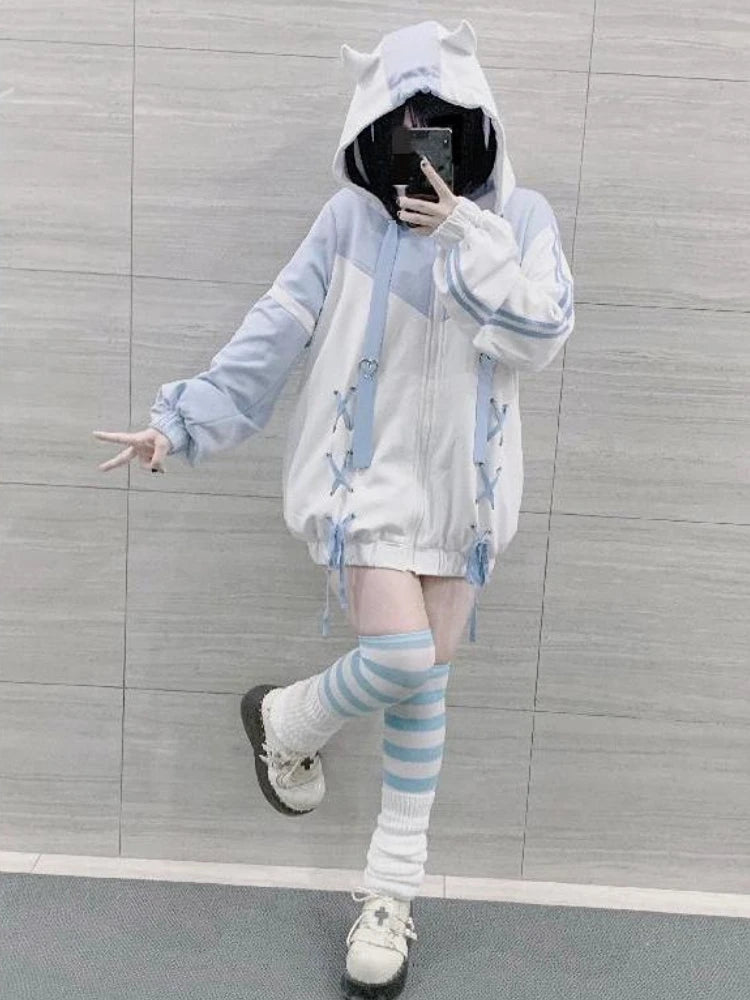 Harajuku Kawaii Pullover Fairycore Bandage Sweatshirt Hoodies