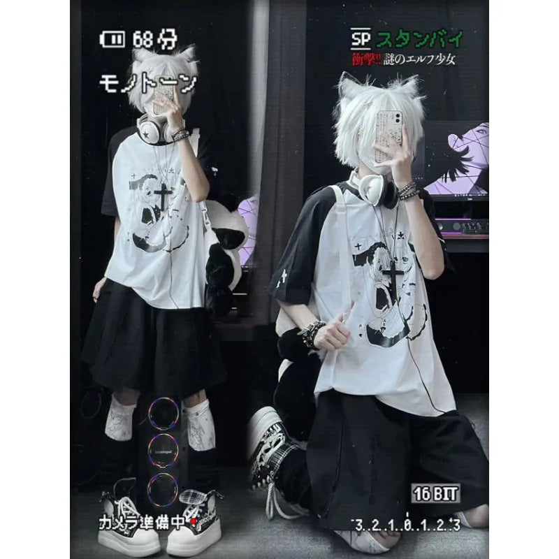 Adorable Black & White Short Sleeve T Shirt Goth Harajuku Tees