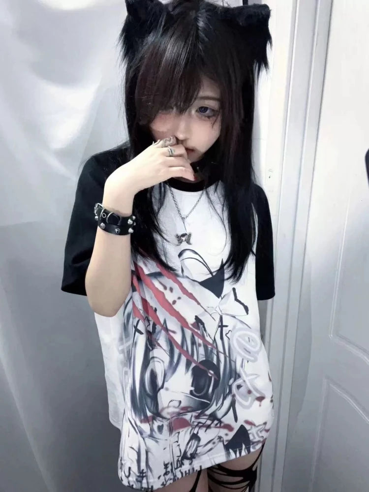 Women Gothic Anime Print T-shirt