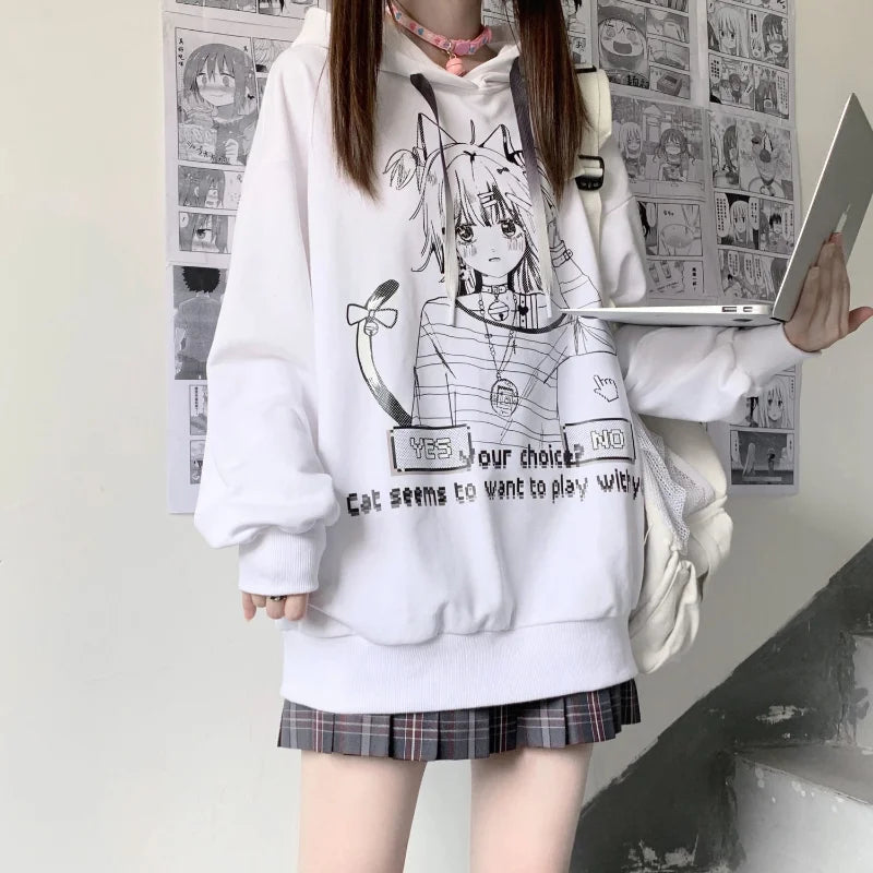 Japanese Anime Print Long Sleeve Pullover Hoodie Sweatshirt