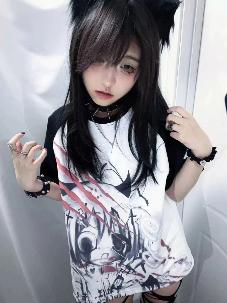 Women Gothic Anime Print T-shirt