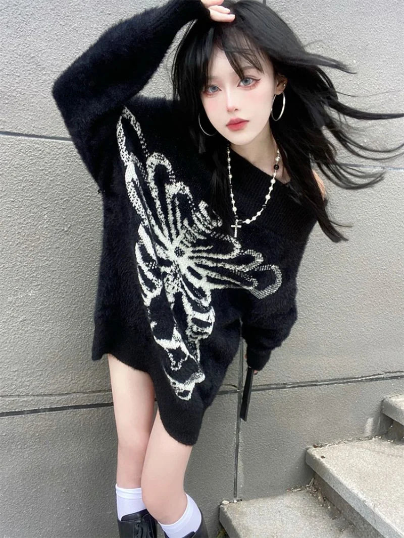 Women Goth Knitted Pullover Sweater