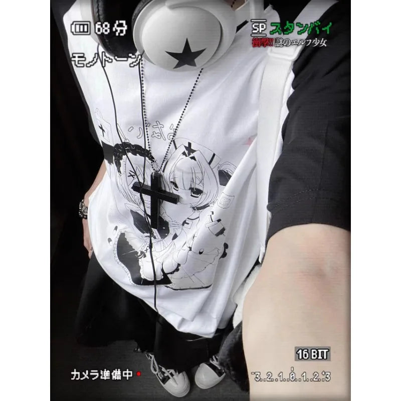 Adorable Black & White Short Sleeve T Shirt Goth Harajuku Tees