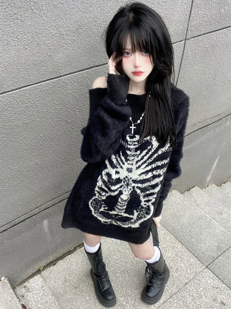 Women Goth Knitted Pullover Sweater