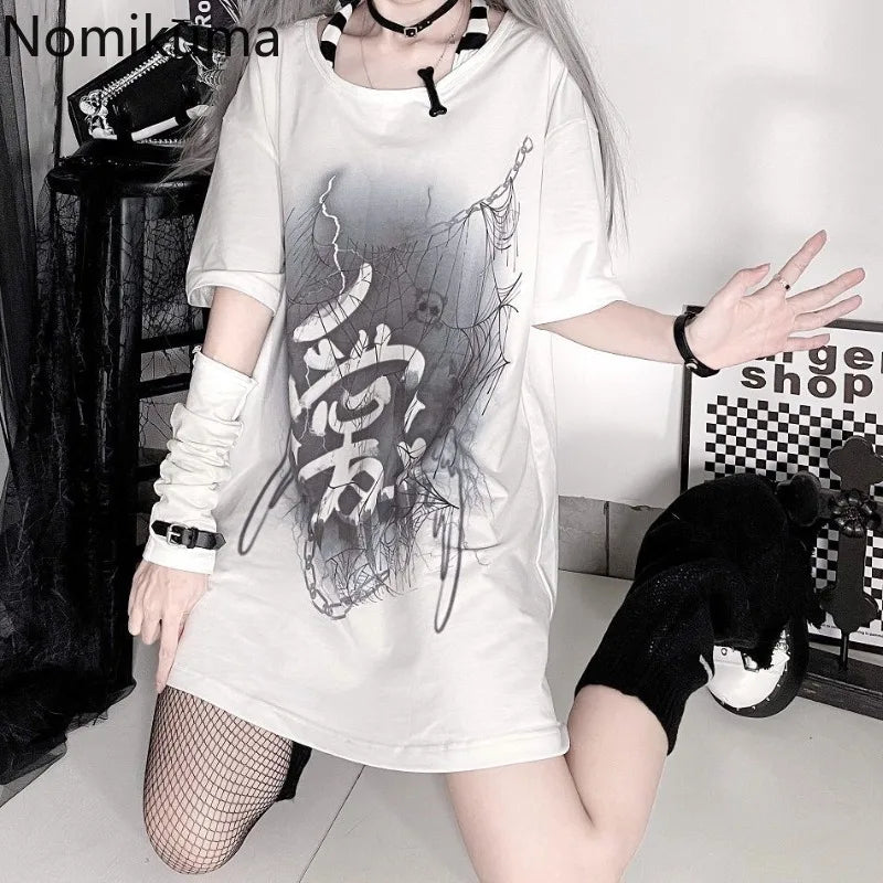 Women Harajuku Tshirts White Tees Fashion Cotton Print Japanese Oversized Tops