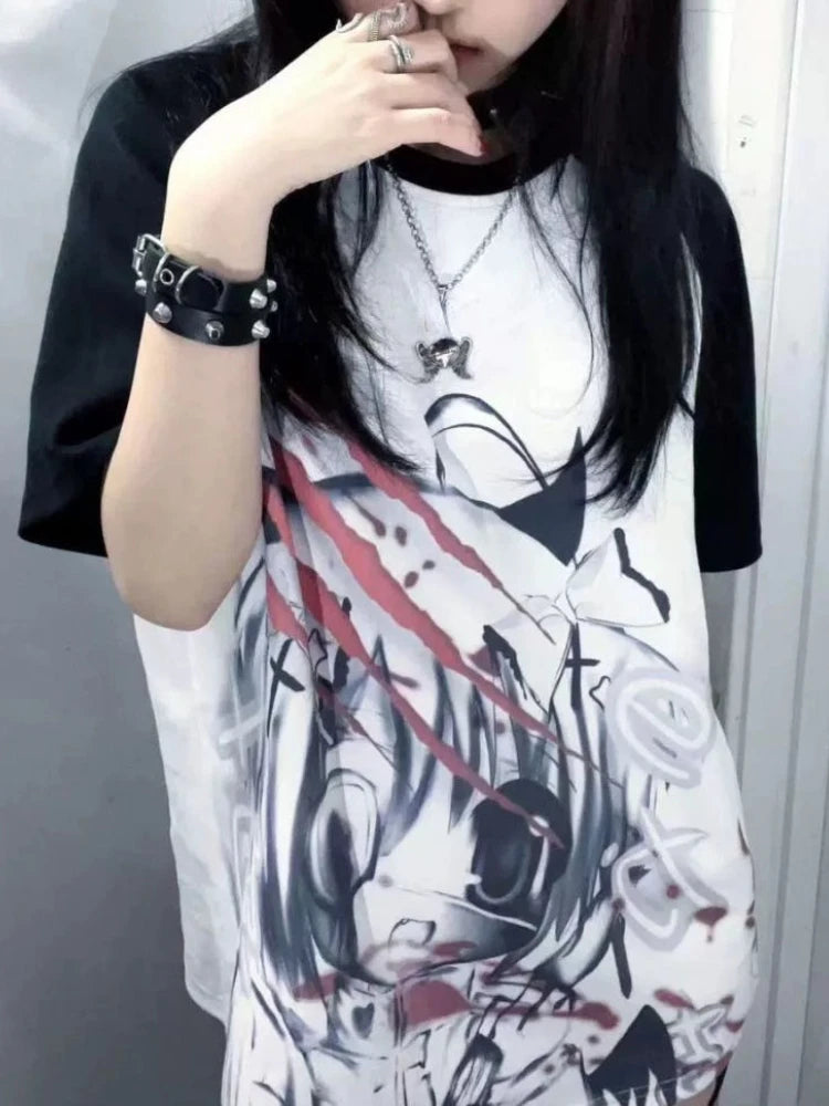 Women Gothic Anime Print T-shirt