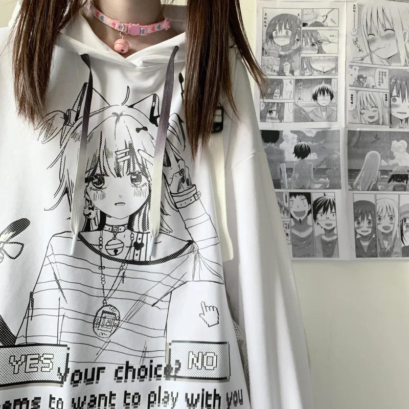 Japanese Anime Print Long Sleeve Pullover Hoodie Sweatshirt