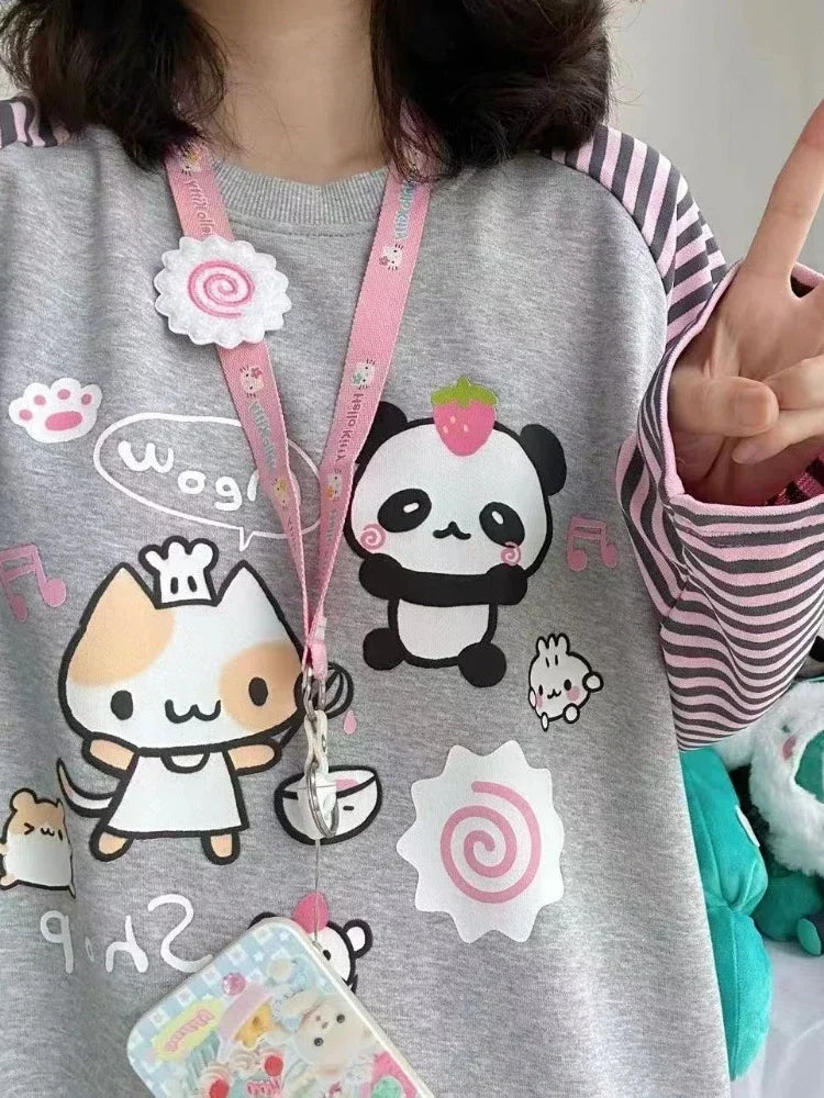 Kawaii Striped Women Japanese Fashion Sweatshirt