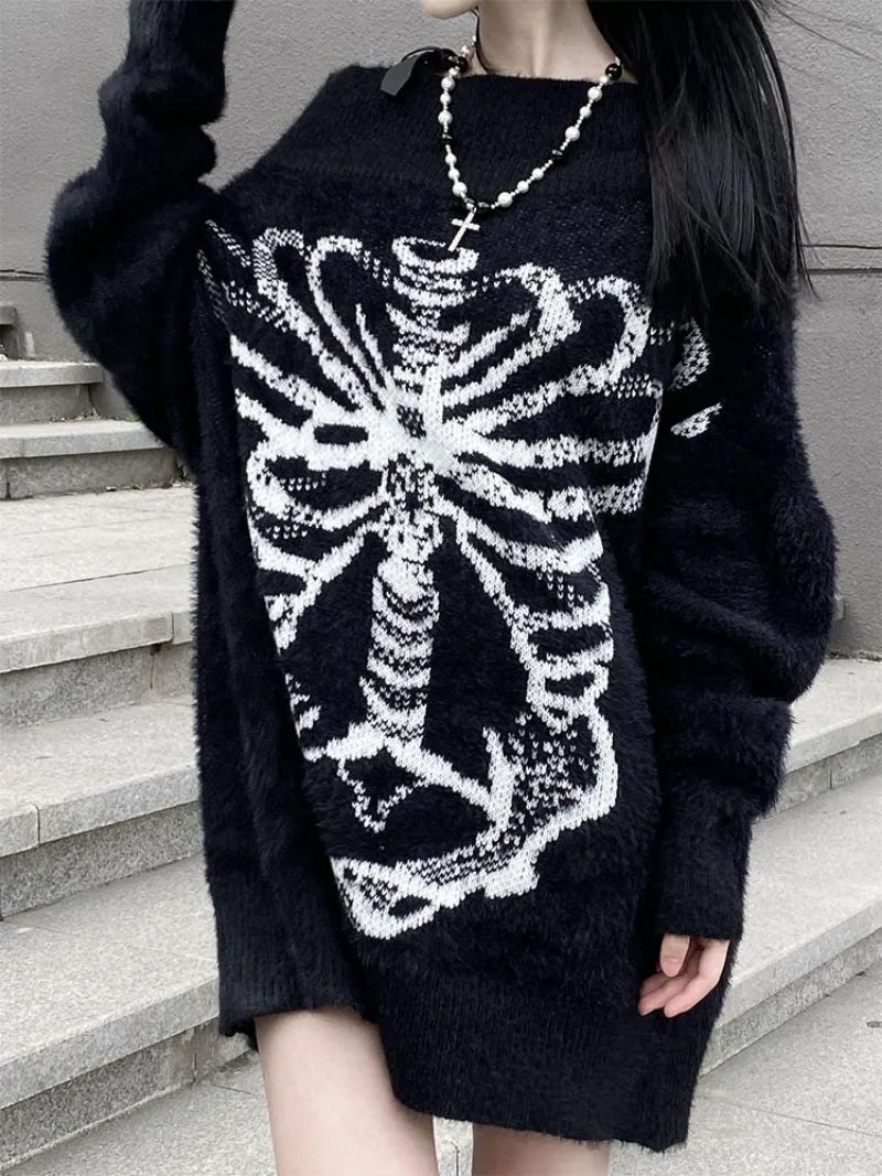 Women Goth Knitted Pullover Sweater