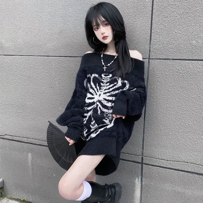 Women Goth Knitted Pullover Sweater